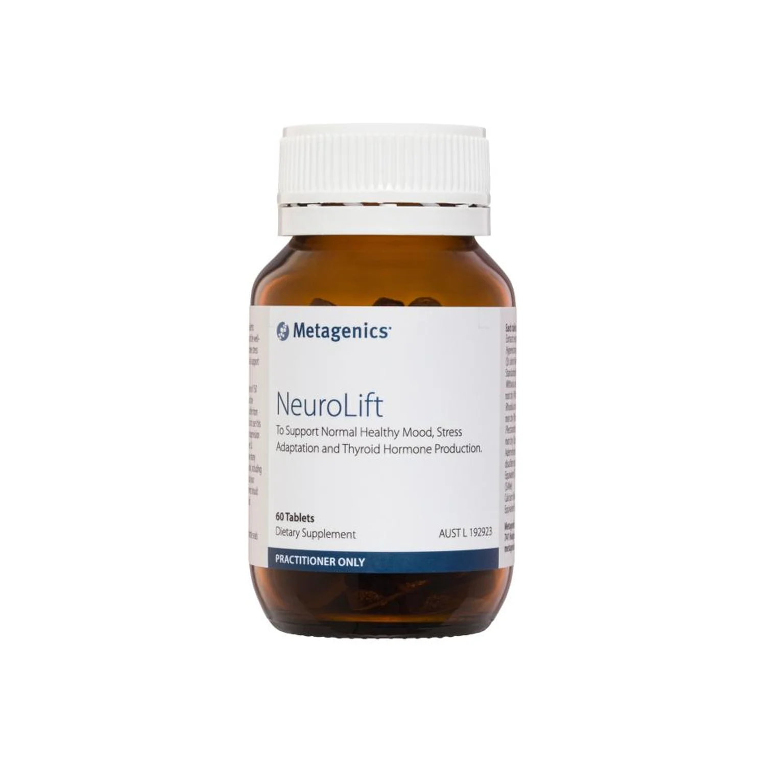 Neuro Lift bottle front label reading to support normal healthy mood, stress adaptation and thyroid hormone production