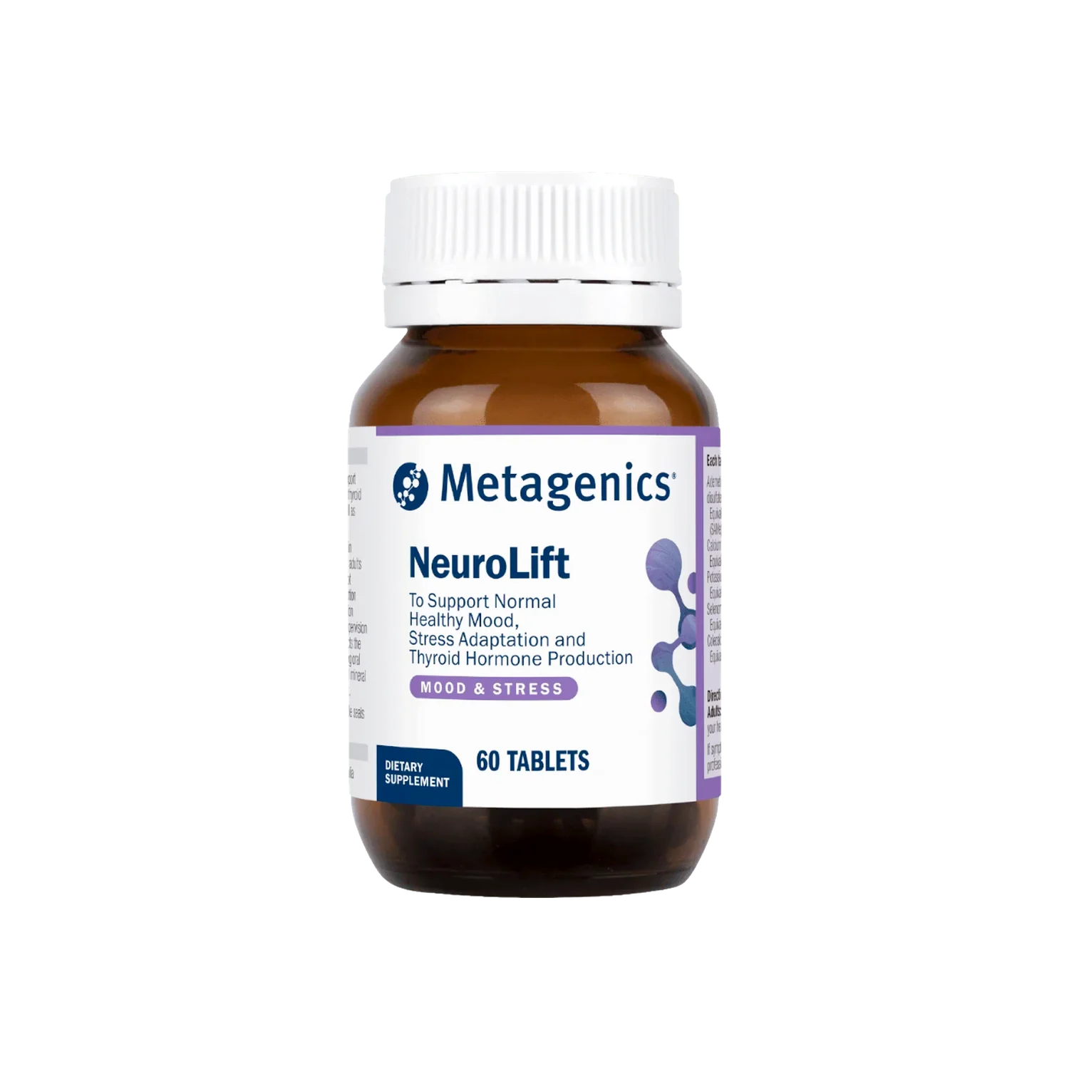 Neuro Lift by Metagenics, a 60-tablet mood and stress dietary supplement bottle